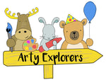 Arty Explorers logo, Toddler Explorers, Baby Explorer and Party Explorers